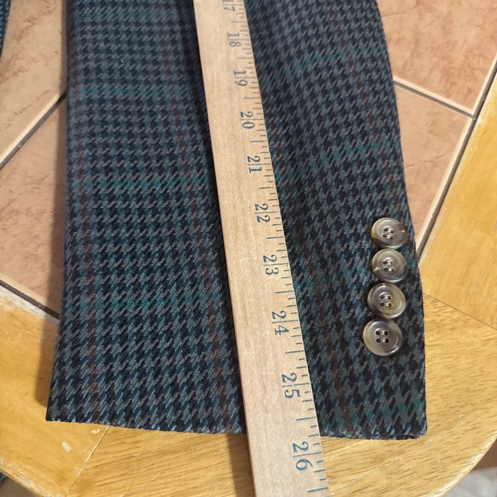 Southampton Blazer 44L Wool Tweed Green Brown Houndstooth Suit Jacket Sport Coat